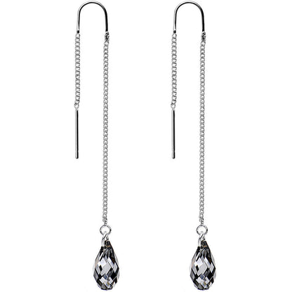 Silver Night Drop Threader Earrings Created with Crystals