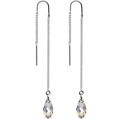 Handcrafted Silvery Threader Earrings Created with Crystals