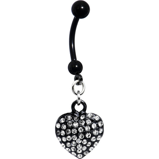 Romantic Black Crystalline Gem Heart Belly Ring