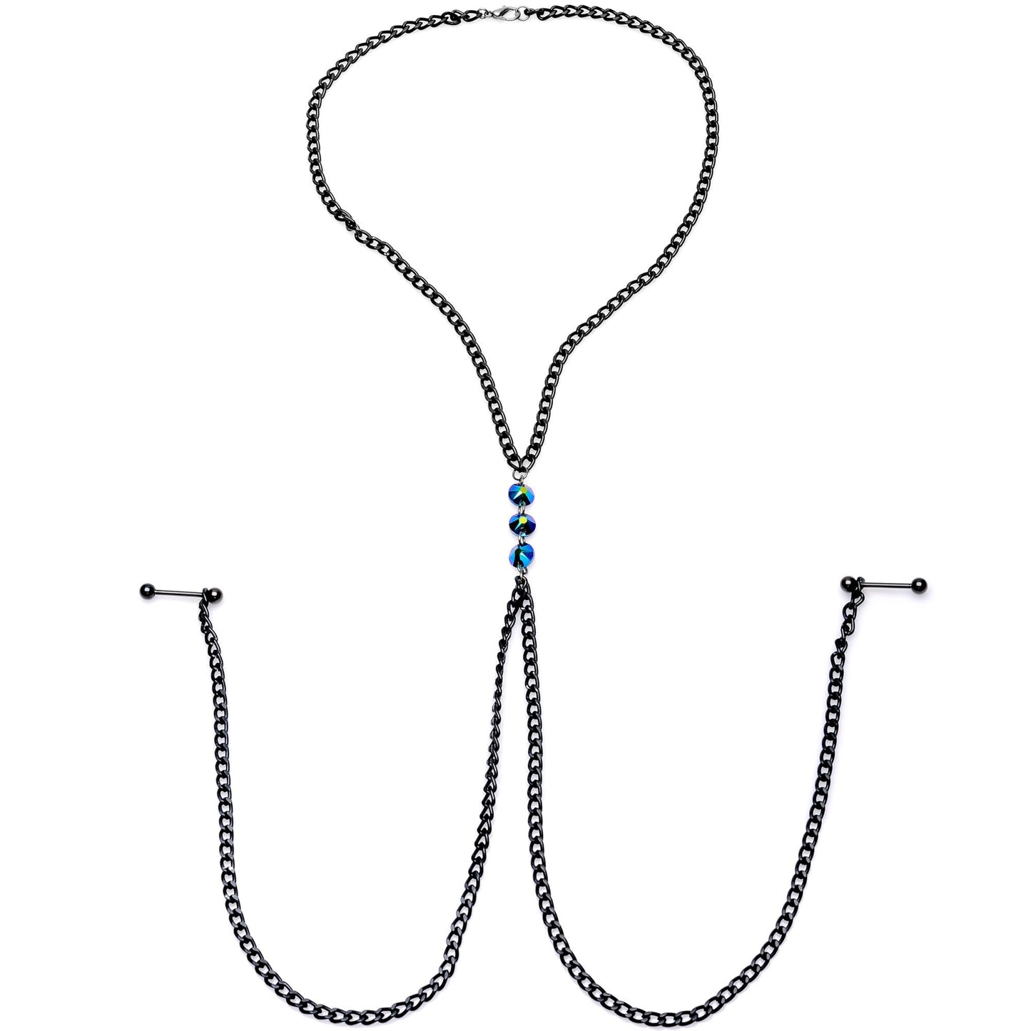 Gothic Black Necklace to Nipple Chain Created with Crystals