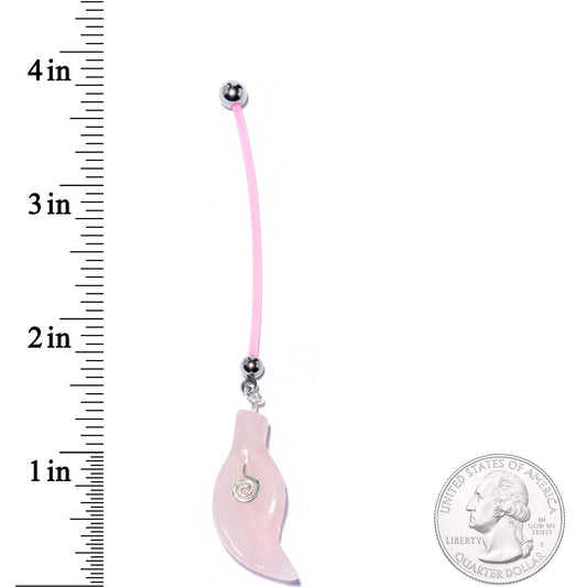Handcrafted Natural Rose Flower Quartz Leaf Dangle Pregnancy Belly Ring