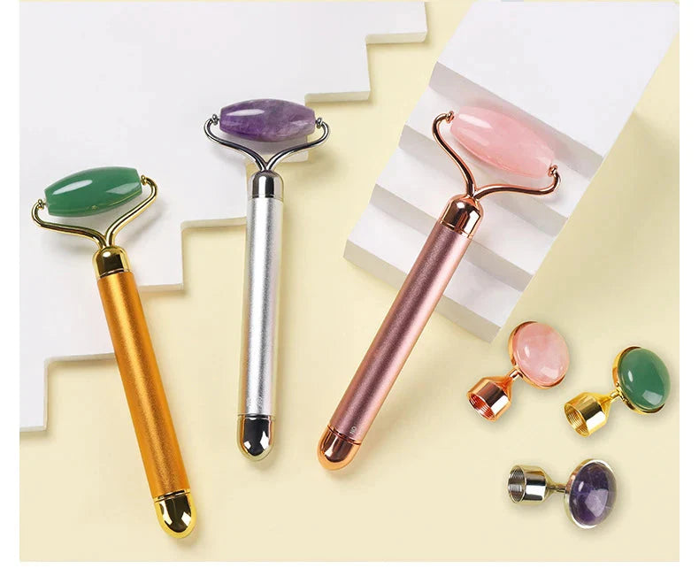 2‑in‑1 Electric Vibrating Rose Quartz & Jade Roller