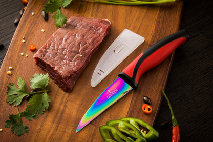 Kitchen Knife Set - Titanium Coated Blades - Red Handles