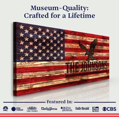 Rustic American Flag Family Name Sign