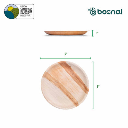 Bosnal - Palm Leaf Biodegradable Plates, 9 inch, Round