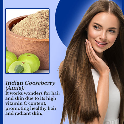 Hair Bliss- Natural Amla Gooseberry Herbal Hair & Skin Conditioning Powder- 12 Individual Sachets (10 gm each)- Reusable Brush & Tray Included