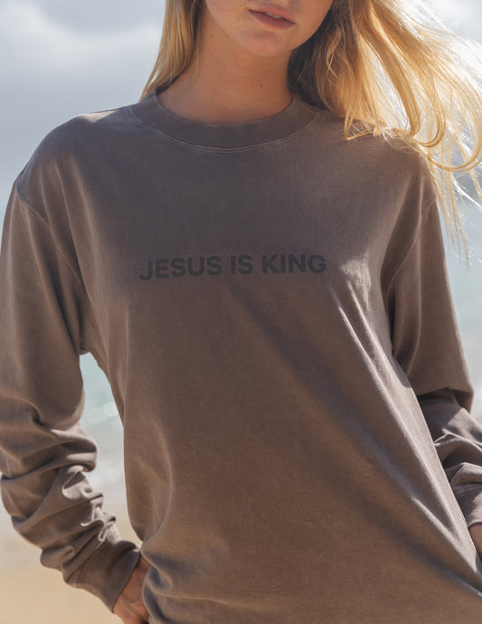Jesus Is King Brown LS Unisex Tee