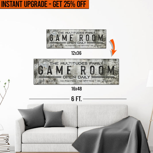Upgrade Your 12x36 Inches (Style 2) 'Family Game Room'  Canvas To 16x48 Inches