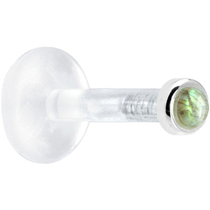 Solid 14K White Gold 2mm Genuine Labradorite Bioplast Push in Labret