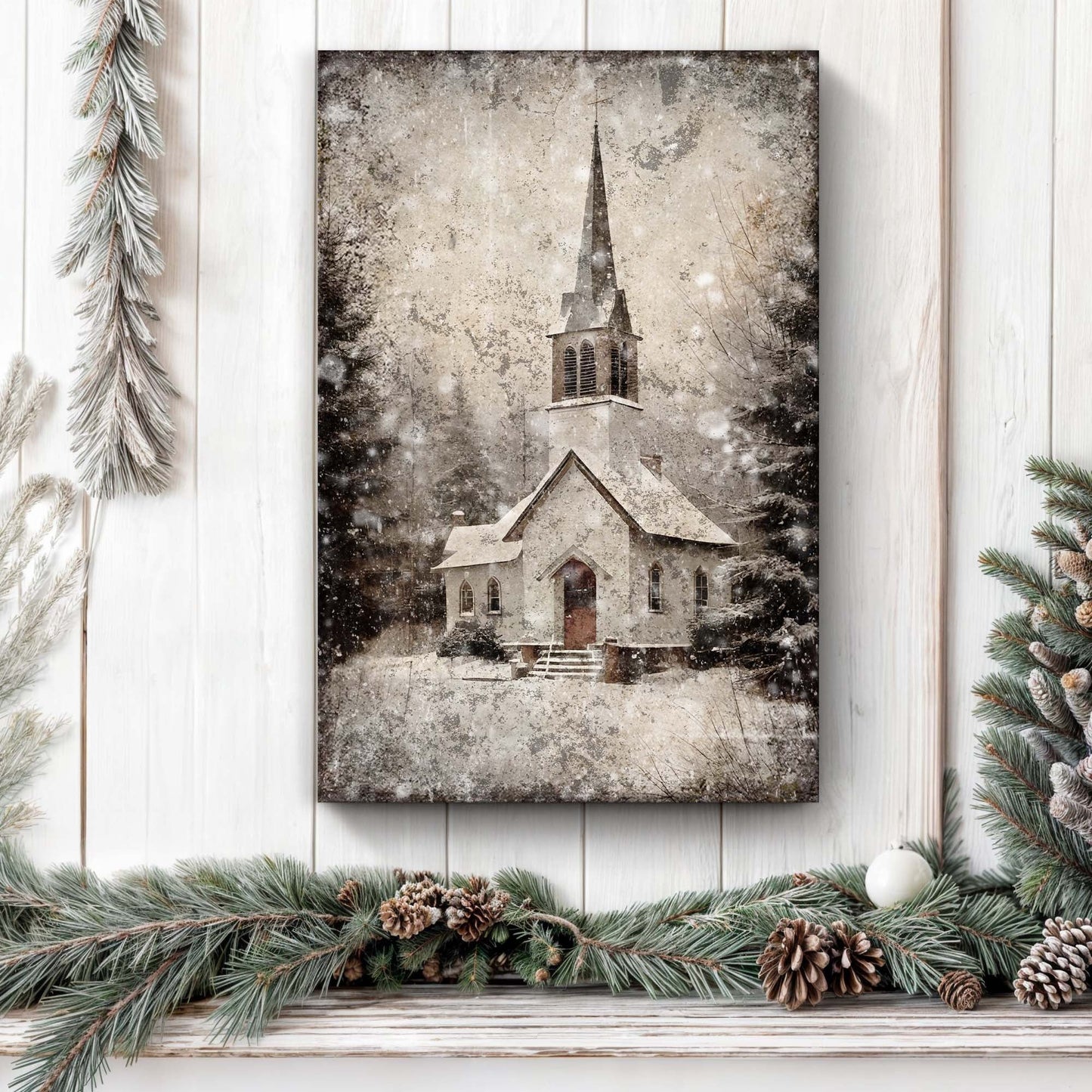 Vintage Church Christmas Wall Art IV