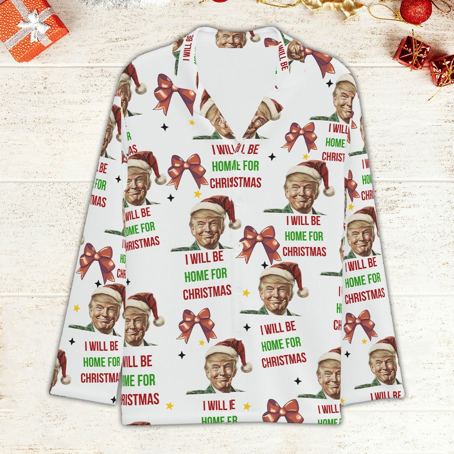 I'll Be Home For Christmas, Coquette Bow Trump Christmas Pajamas, Family Christmas Shirt M1780- GOP