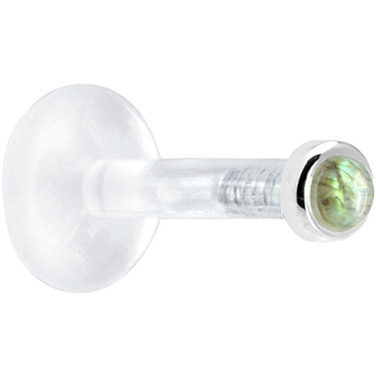 Solid 14K White Gold 2mm Genuine Labradorite Bioplast Push in Monroe