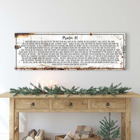 Psalm 91: He Is My Refuge – Rustic Christian Wall Art for Living Room, Religious Decor for Home