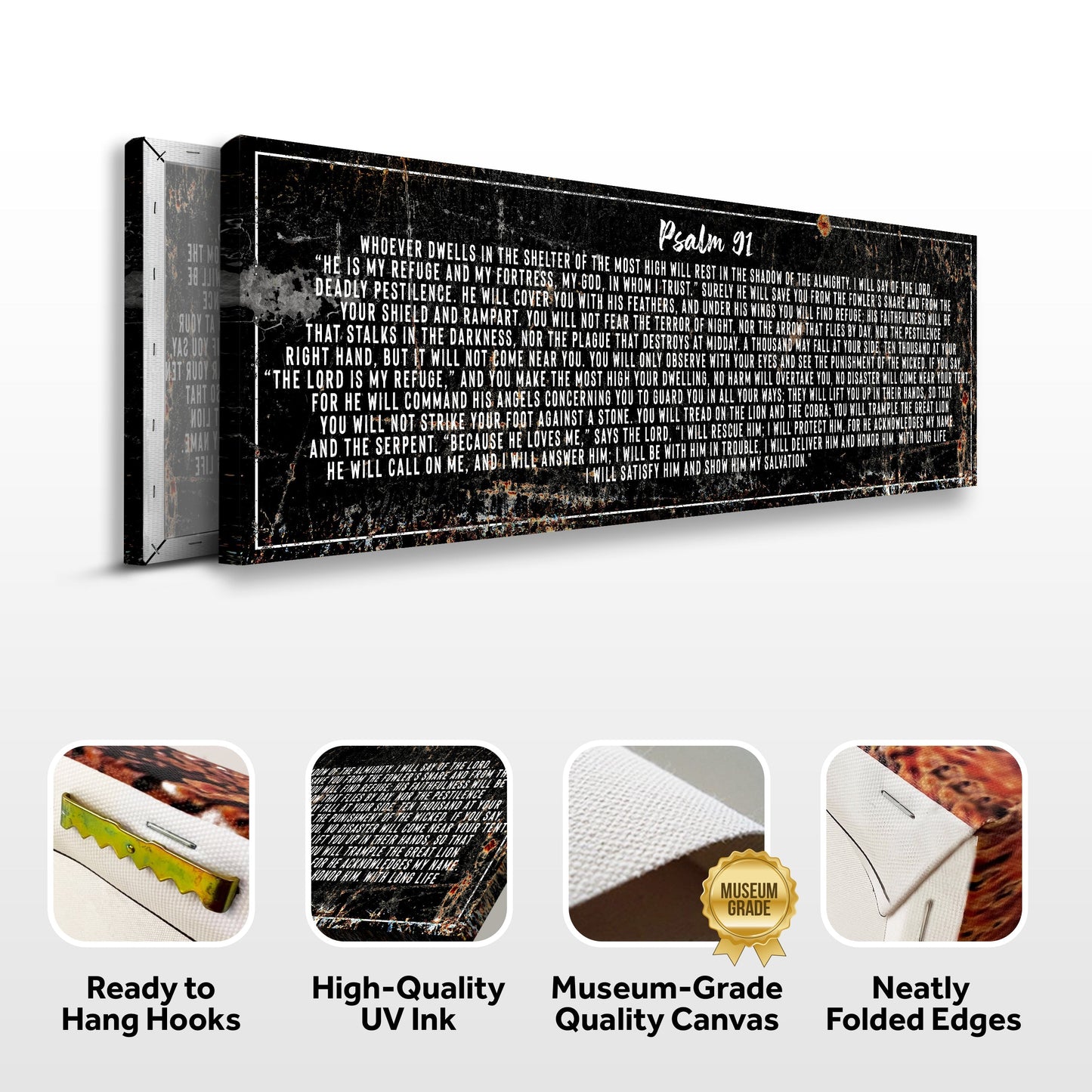 Psalm 91: 'He Is My Refuge' Sign - Inspirational Christian Wall Art for living room, religious decor