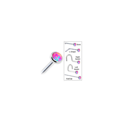 Solid 14K White Gold 2mm Fuchsia Synthetic Opal Nose Ring