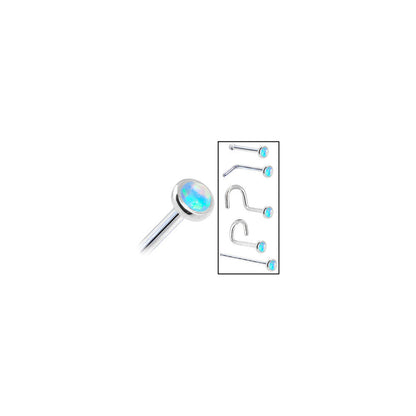 Solid 14K White Gold 2mm Light Blue Synthetic Opal Nose Ring