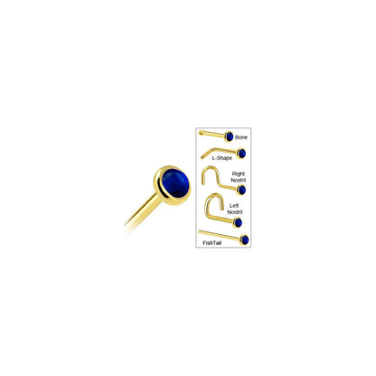 Solid 14K Yellow Gold 2mm Genuine Sapphire Nose Ring