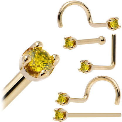 Solid 18K Yellow Gold 1.5mm Genuine Yellow Diamond Nose Ring
