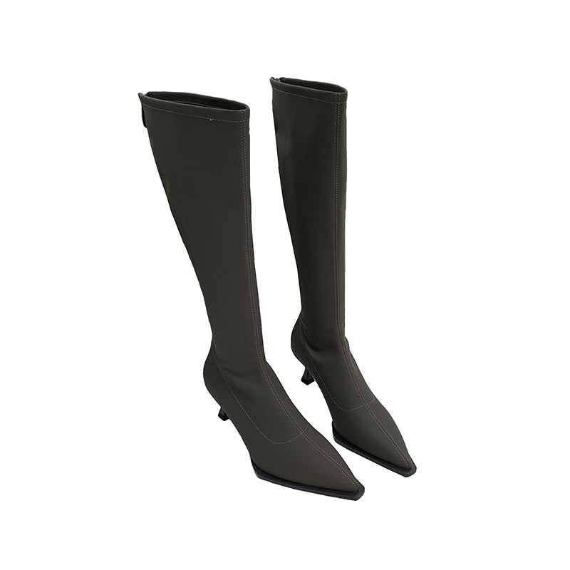 Stiletto Heel Pointed Toe Below Knee Boots