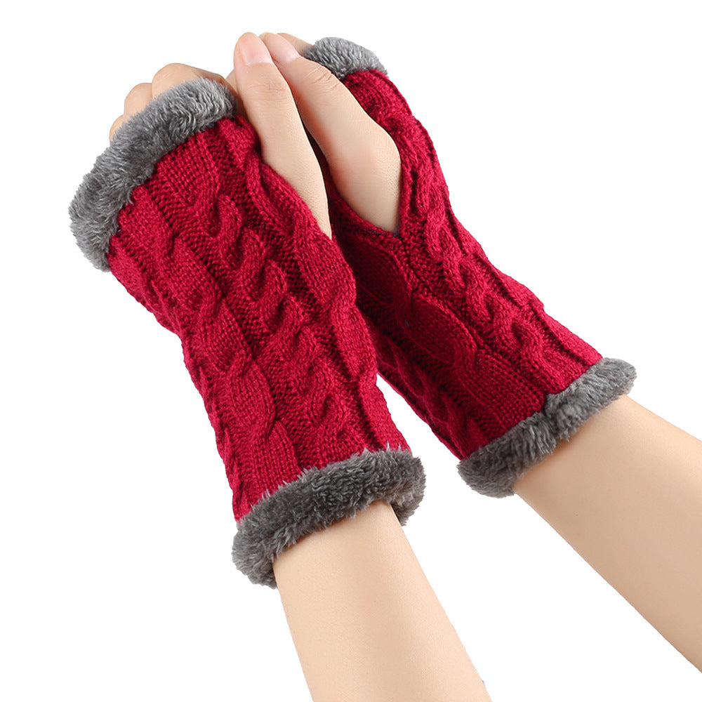 Fleece-Lined Knitted Fingerless Gloves