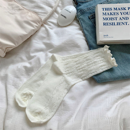 Mesh Hollow Wooden Ear Mid-Calf Socks