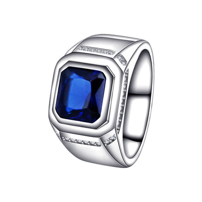 S925 Sterling Silver Blue Gemstone Women's Ring