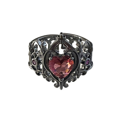 Red Blue Heart-Shaped Open Ring for Women