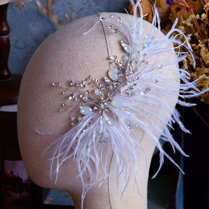 White Feather Crystal Bridal Hairband