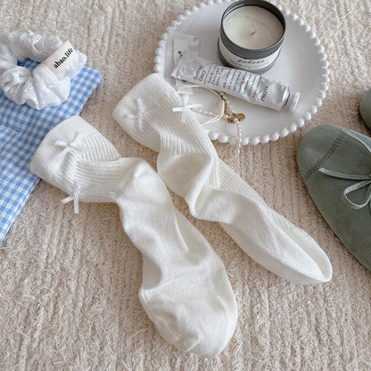 Ins Thin All-in-one Boneless Seam Socks Cute Bow