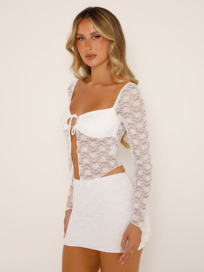 Drawstring Lace Sheath Skirt Outfit