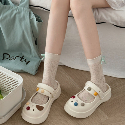 Thin Mesh Bow Mid-Calf Socks