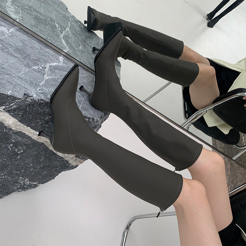 Stiletto Heel Pointed Toe Below Knee Boots