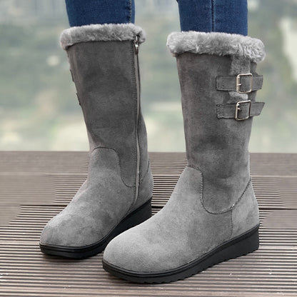 Fleece-lined Mid-calf Wedge Heel Martin Boots