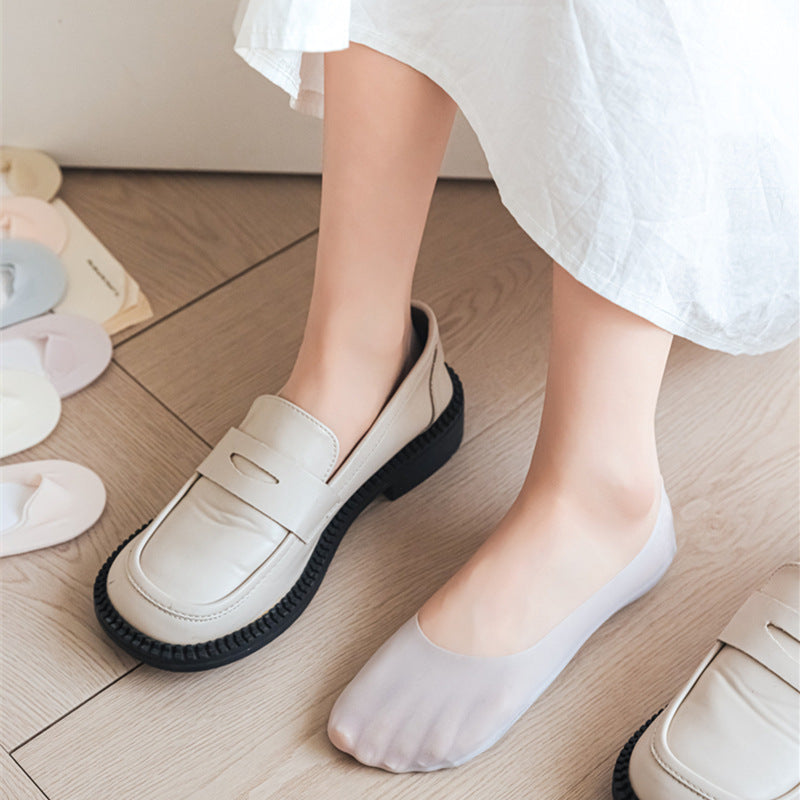 Candy Color Shallow Mouth Ice Silk Invisible Terry Bottom Boat Socks