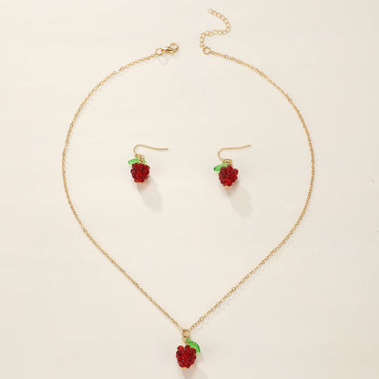 Retro Raspberry Raspberry Earrings And Necklace Set