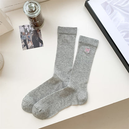 Bow Embroidery Hollow Thin Female Middle Tube Socks