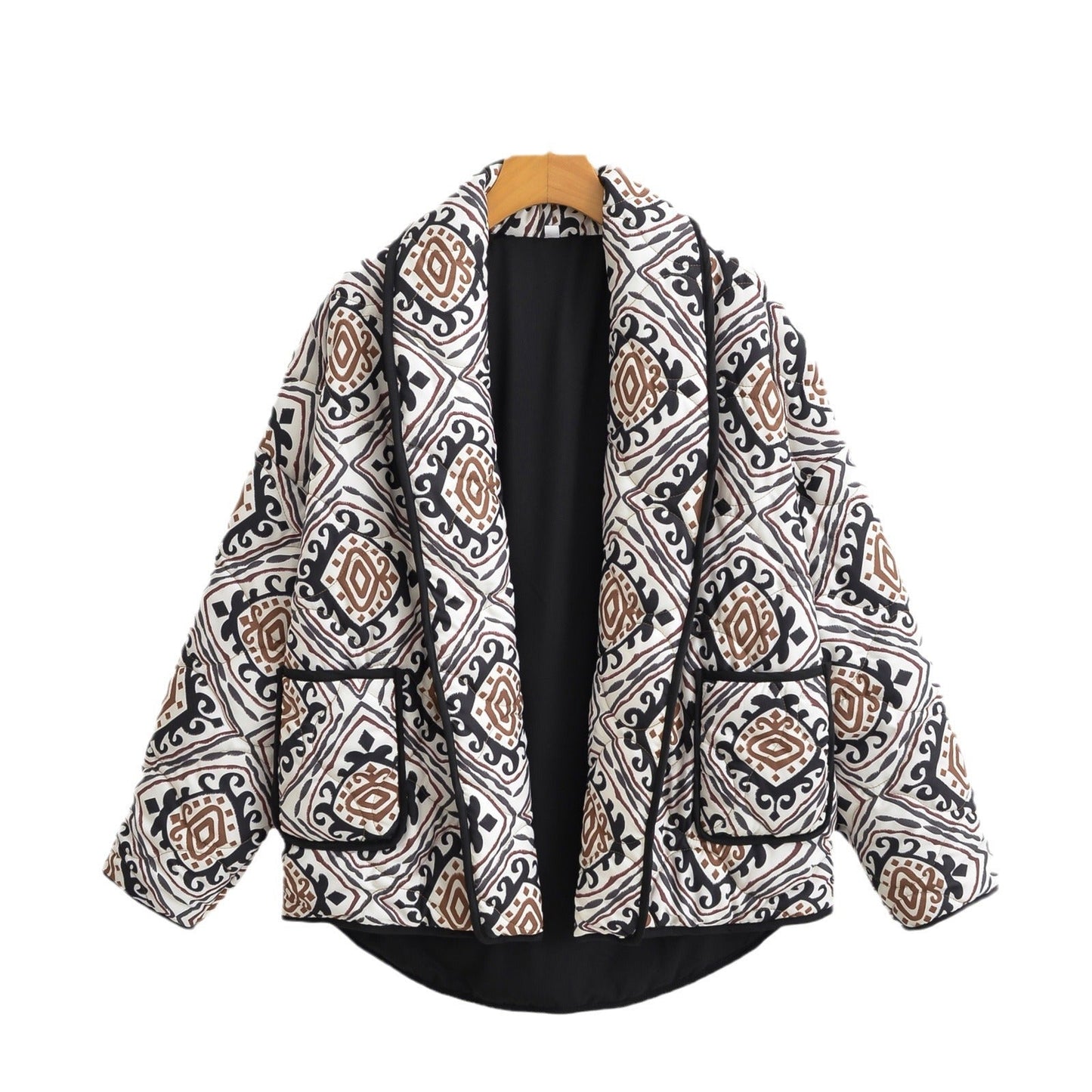 European American Floral Print Cotton-Padded Jacket