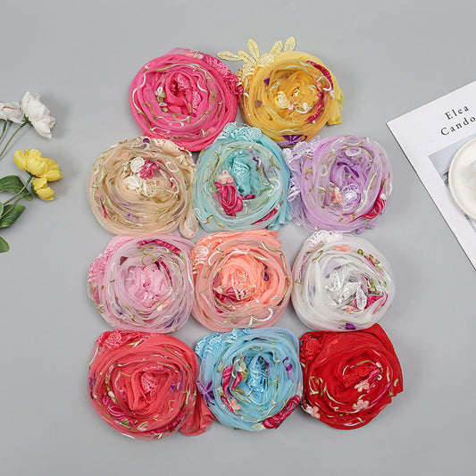 Double-layer Embroidery Flower Scarf Female Tassel