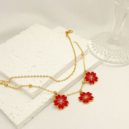 Double-layer Oil-spot Glaze Flowers Anklet