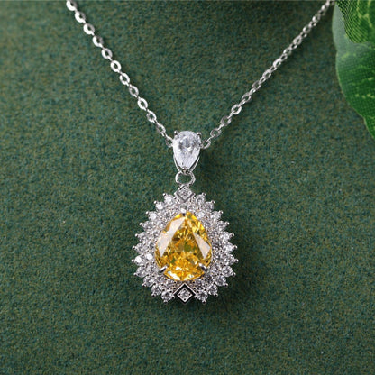 Yellow Diamond Pendant Silver Necklace