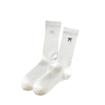 Bow Embroidery Hollow Thin Female Middle Tube Socks