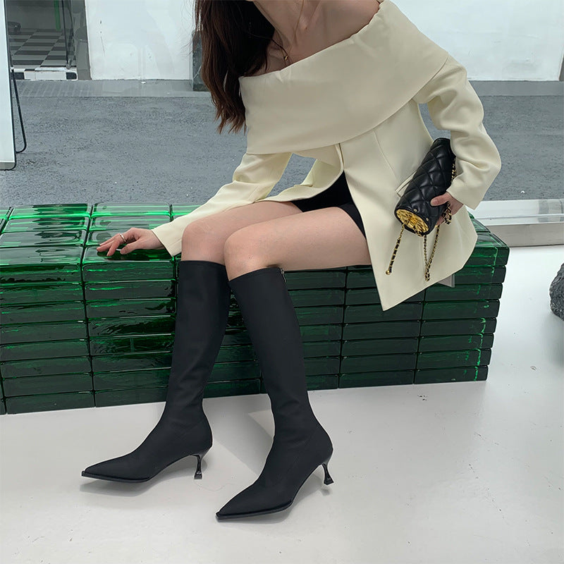 Stiletto Heel Pointed Toe Below Knee Boots