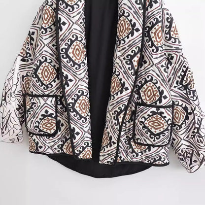 European American Floral Print Cotton-Padded Jacket