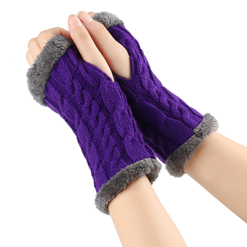 Fleece-Lined Knitted Fingerless Gloves