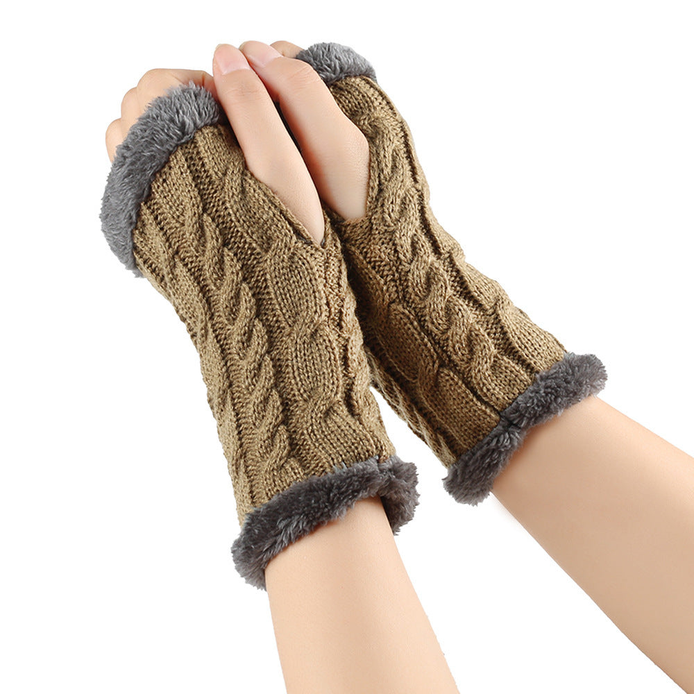 Fleece-Lined Knitted Fingerless Gloves