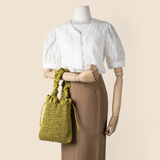 Pleated Nylon Drawstring Crossbody Bag