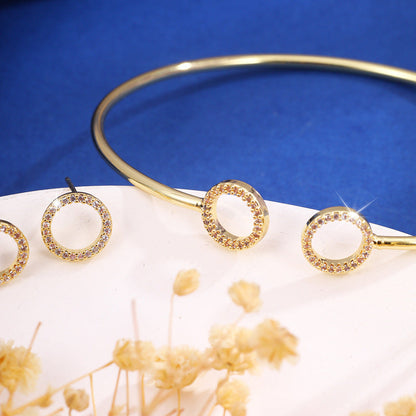 Micro-inlaid Full Diamond Circle Opening Bracelet Ear Stud And Ring