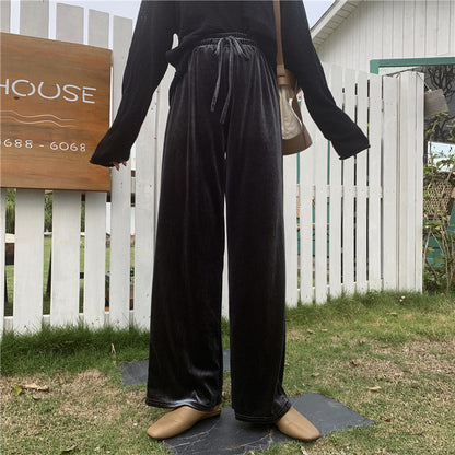 Gold Velvet High Waist Mopping Pants