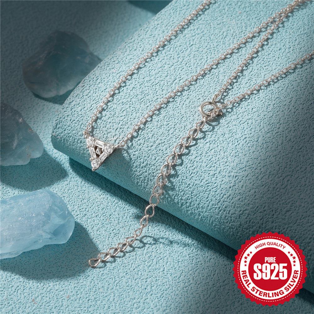 S925 Sterling Silver Triangle Diamond Short Necklace