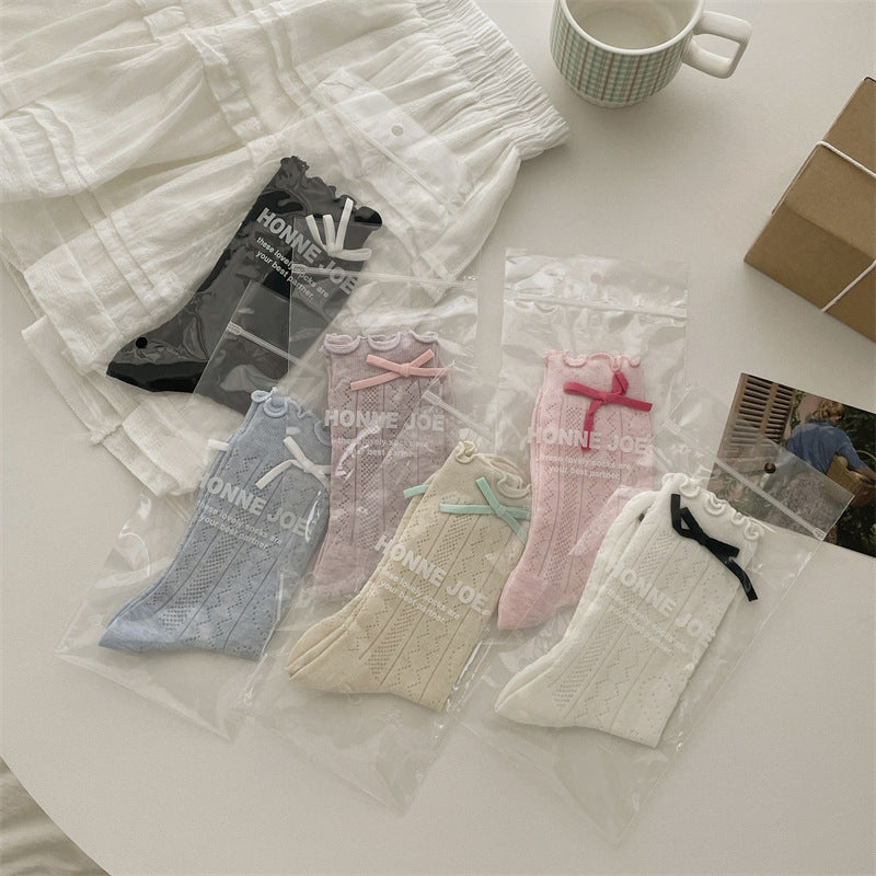 Thin Mesh Bow Mid-Calf Socks